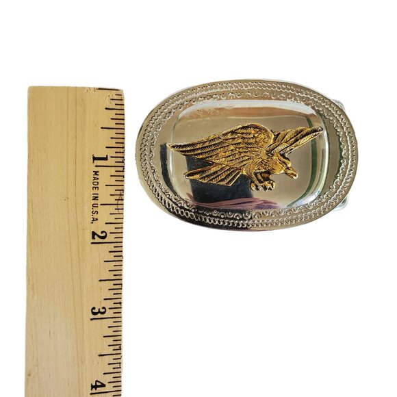 Belt Buckle Bald Eagle Silver Tone with Gold Metal Applique  2" x 3" - Picture 6 of 6